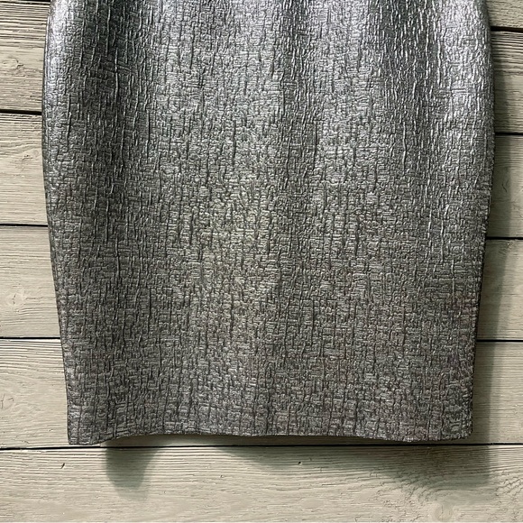 NWT Susan Monaco Silver Chrome Metallic Bodycon Pencil Midi Dress Sz 6 - Picture 6 of 14